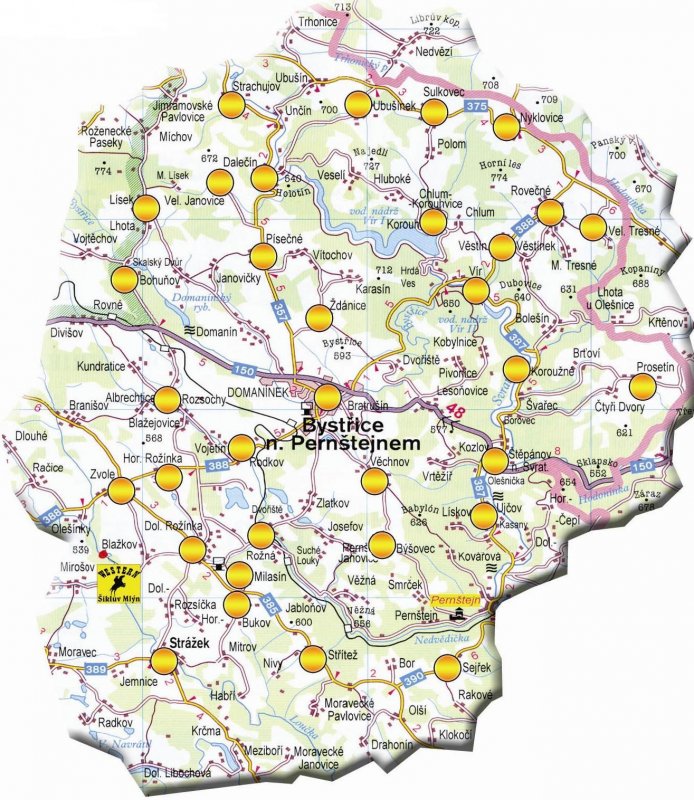 Mapa mikroregionu Bystřicko